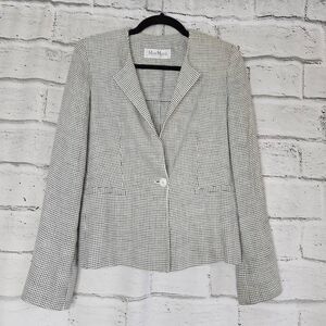Max Mara Womens Black White Linen Collarless Single Button Blazer Jacket Size 8